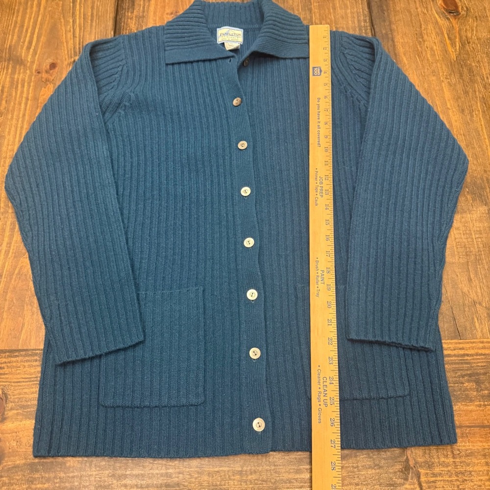 Pendleton Womens Blue 100% Lambswool Ribbed Button Front Cardigan Sweater M - Picture 3 of 5